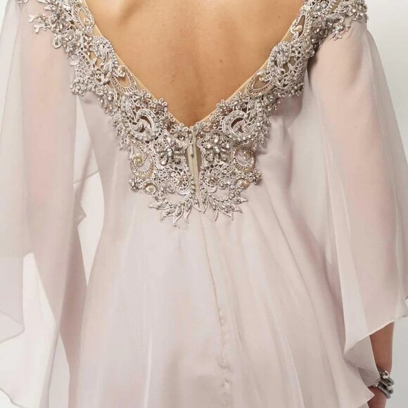 SAMPLE Boho Wedding Dress Bridal Gown, Elegant Formal Batwing Flutter Sleeve - Picture 3 of 15